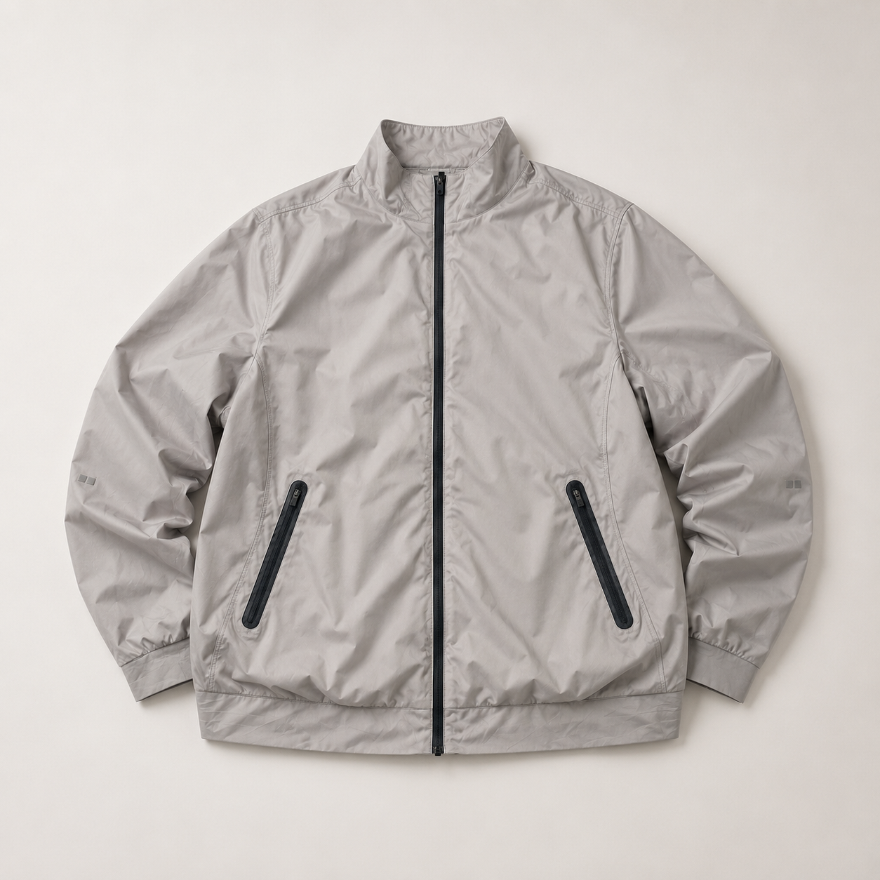 Light Gray Full-Zip Windbreaker Jacket
