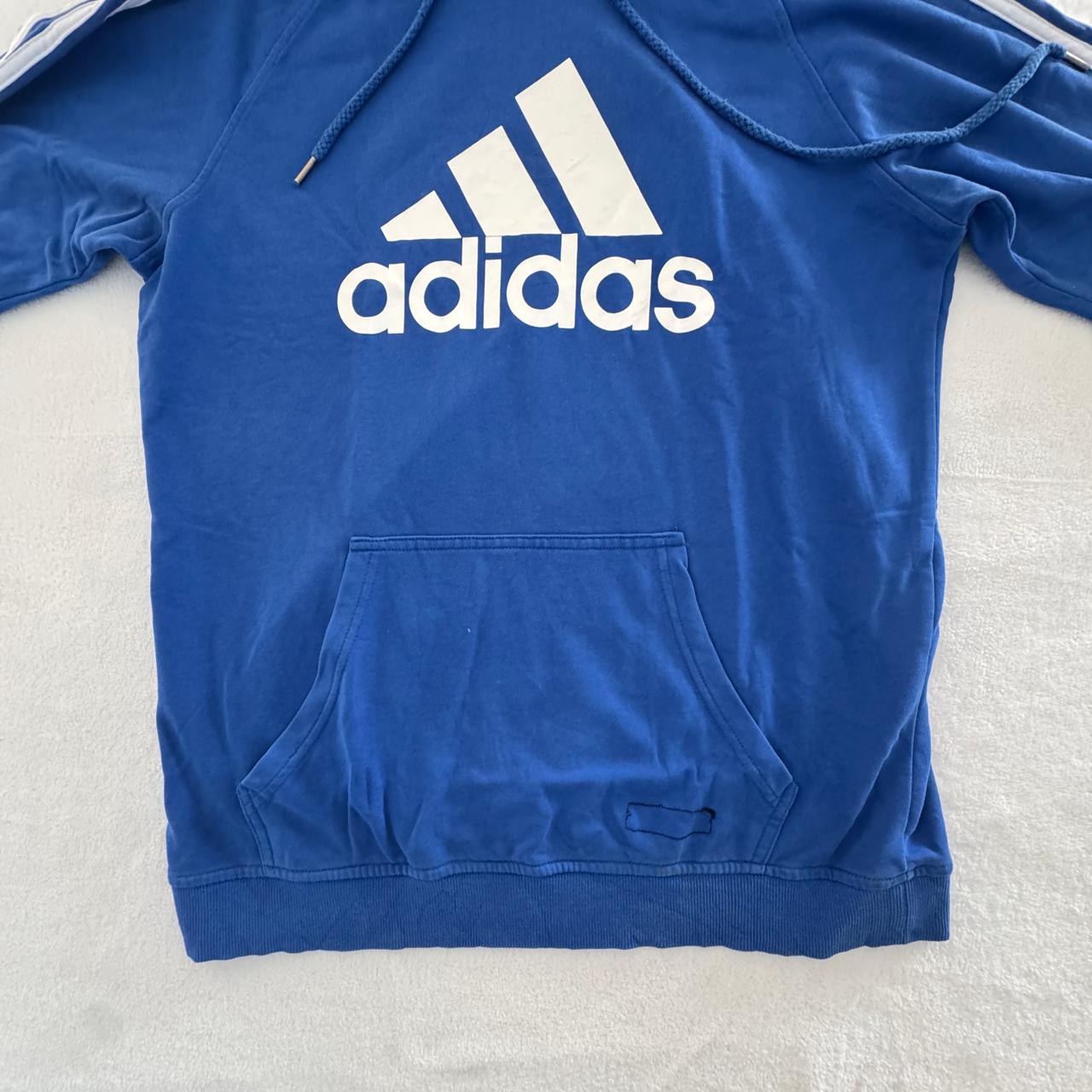 Adidas Blue Three-Stripe Pullover Hoodie