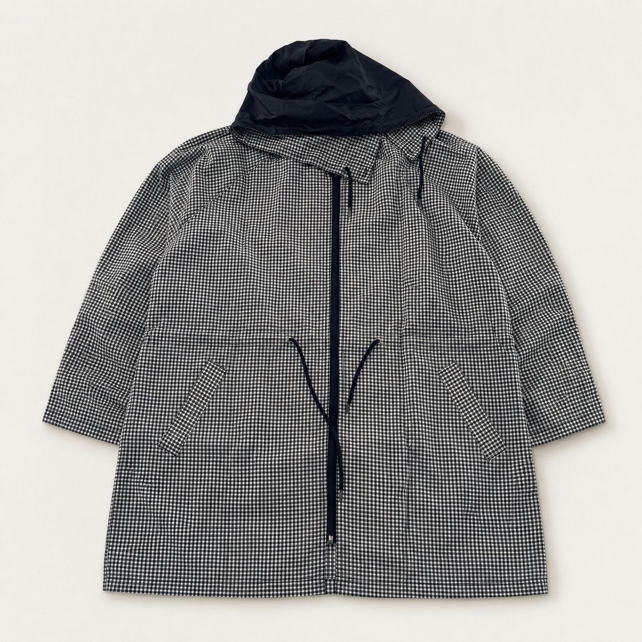 Checkered Hooded Zip-Up Rain Jacket